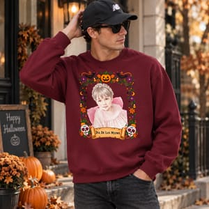Day Of The Dead Sugar Skull Crewneck - Custom Portrait Halloween Sweatshirt Personalized Photo Name