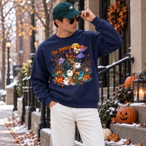 Personalized Family Halloween Crewneck Custom Name And Character, Spooky Haunted House Ghost Pumpkin Sweatshir