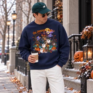 Personalized Family Halloween Crewneck Custom Name And Character, Spooky Haunted House Ghost Pumpkin Sweatshir