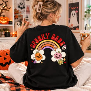 Humorous Jack-o'-Lantern Graphic Tee – Back Design Halloween Shirt