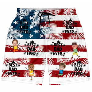 Custom Photo Best Dad Grandpa Ever - Personalized Unisex Beach Shorts