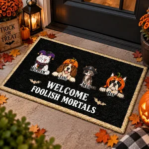 Custom Pet Halloween Doormat Welcome Foolish Mortals