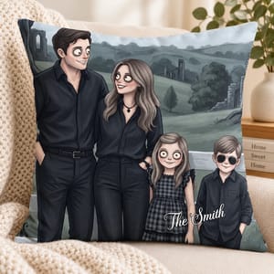 Custom Spooky Family Portrait Throw Pillow, Personalized Photo Upload, Mysterious Gothic Family Artwork, Halloween Decor