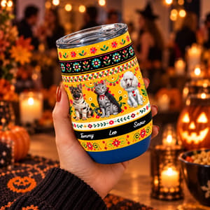 Personalized Wine Tumbler Custom Pet Photo & Name – Halloween Pet Lover Gift With Dog & Cat Spooky Design