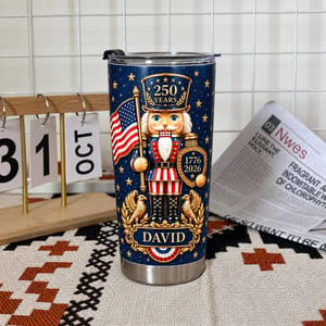 Personalized 250th Anniversary Tumbler 20oz, Custom Name Patriotic Travel Cup, 1776–2026 American Eagle Nutcracker Tumbler, USA Gift