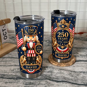Personalized 250th Anniversary Tumbler 20oz, Custom Name Patriotic Travel Cup, 1776–2026 American Eagle Nutcracker Tumbler, USA Gift