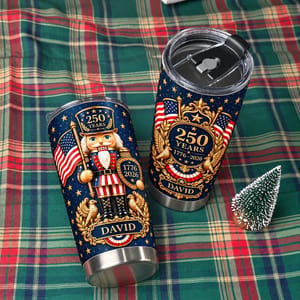 Personalized 250th Anniversary Tumbler 20oz, Custom Name Patriotic Travel Cup, 1776–2026 American Eagle Nutcracker Tumbler, USA Gift