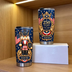 Personalized 250th Anniversary Tumbler 20oz, Custom Name Patriotic Travel Cup, 1776–2026 American Eagle Nutcracker Tumbler, USA Gift