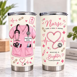 Personalized Nurse Tumbler – Custom Name Nurse Scrubs 20oz Stainless Steel Tumbler, Nurse Graduation Gift, Appreciation Gift for Women