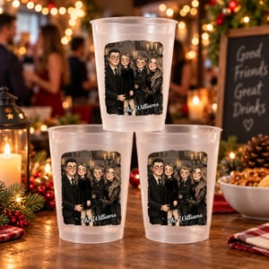 Personalized Frosted Cup Custom Family Photo & Name – Halloween Gothic Family Portrait Party Cup Gift