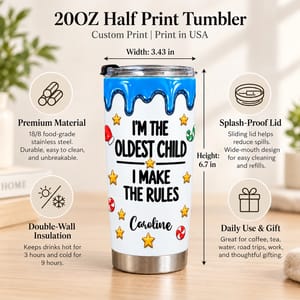 Personalized Middle Child Tumbler - Custom Name 20oz Stainless Steel Tumbler, Funny Child Christmas Gift