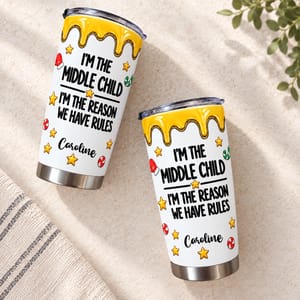 Personalized Middle Child Tumbler - Custom Name 20oz Stainless Steel Tumbler, Funny Child Christmas Gift
