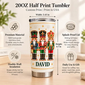 Personalized Christmas Nutcracker Tumbler – Custom Name 20oz Stainless Steel Tumbler, Cute Nutcracker Soldiers Holiday Cup, Christmas Gift for Family and Friends