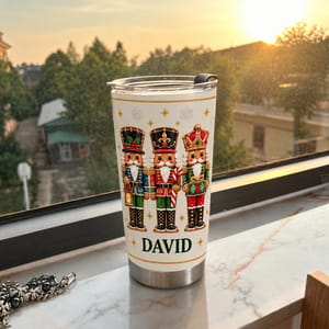 Personalized Christmas Nutcracker Tumbler – Custom Name 20oz Stainless Steel Tumbler, Cute Nutcracker Soldiers Holiday Cup, Christmas Gift for Family and Friends