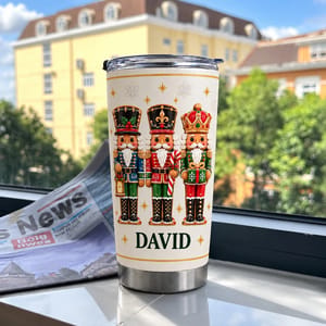 Personalized Christmas Nutcracker Tumbler – Custom Name 20oz Stainless Steel Tumbler, Cute Nutcracker Soldiers Holiday Cup, Christmas Gift for Family and Friends