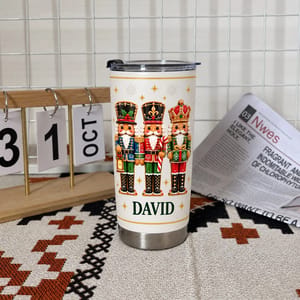 Personalized Christmas Nutcracker Tumbler – Custom Name 20oz Stainless Steel Tumbler, Cute Nutcracker Soldiers Holiday Cup, Christmas Gift for Family and Friends