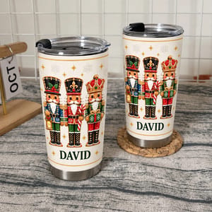 Personalized Christmas Nutcracker Tumbler – Custom Name 20oz Stainless Steel Tumbler, Cute Nutcracker Soldiers Holiday Cup, Christmas Gift for Family and Friends