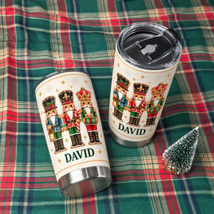 Personalized Christmas Nutcracker Tumbler – Custom Name 20oz Stainless Steel Tumbler, Cute Nutcracker Soldiers Holiday Cup, Christmas Gift for Family and Friends