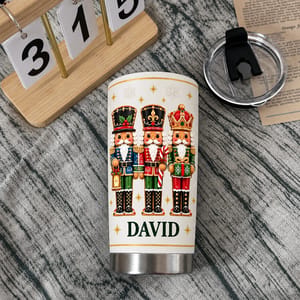 Personalized Christmas Nutcracker Tumbler – Custom Name 20oz Stainless Steel Tumbler, Cute Nutcracker Soldiers Holiday Cup, Christmas Gift for Family and Friends