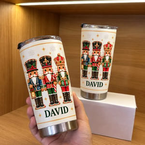 Personalized Christmas Nutcracker Tumbler – Custom Name 20oz Stainless Steel Tumbler, Cute Nutcracker Soldiers Holiday Cup, Christmas Gift for Family and Friends