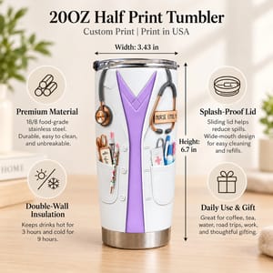 Personalized Nursing Tumbler 20oz, Custom Nurse Name Medical Uniform Stainless Steel Cup