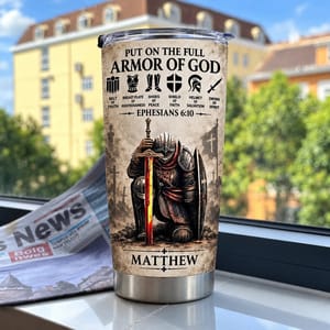 Personalized Armor of God Tumbler – Ephesians 6:10 Bible Verse 20oz Stainless Steel Tumbler, Custom Name Christian Warrior Cup, Religious Gift for Women and Men