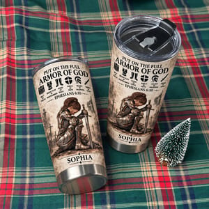 Personalized Armor of God Tumbler – Ephesians 6:10 Bible Verse 20oz Stainless Steel Tumbler, Custom Name Christian Warrior Cup, Religious Gift for Women and Men