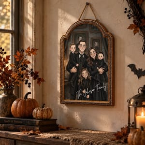Personalized Halloween Wooden Sign Custom Family Portrait, Gothic Family Name Plaque, Spooky Home Door Decor, Family Halloween Gift