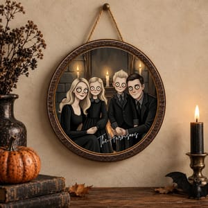 Personalized Halloween Wooden Sign Custom Family Portrait, Gothic Family Name Plaque, Spooky Home Door Decor, Family Halloween Gift