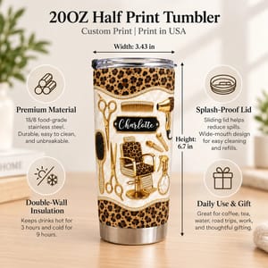 Personalized Hair Stylist Tumbler 20oz, Custom Name Leopard Print Salon Tools Travel Cup