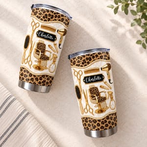 Personalized Hair Stylist Tumbler 20oz, Custom Name Leopard Print Salon Tools Travel Cup