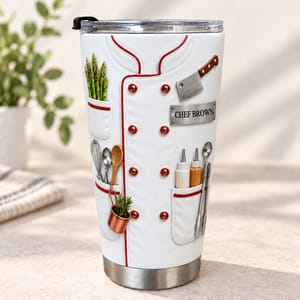 Personalized Chef Tumbler 20oz Custom Name, Chef Coat Kitchen Travel Cup, Culinary Professional Coffee Tumbler, Gift for Chef Cook