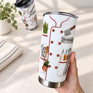 Personalized Chef Tumbler 20oz Custom Name, Chef Coat Kitchen Travel Cup, Culinary Professional Coffee Tumbler, Gift for Chef Cook