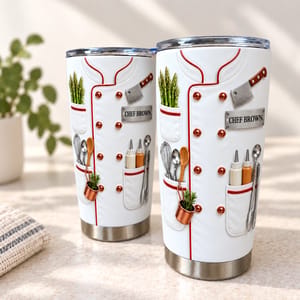 Personalized Chef Tumbler 20oz Custom Name, Chef Coat Kitchen Travel Cup, Culinary Professional Coffee Tumbler, Gift for Chef Cook