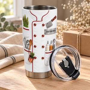 Personalized Chef Tumbler 20oz Custom Name, Chef Coat Kitchen Travel Cup, Culinary Professional Coffee Tumbler, Gift for Chef Cook