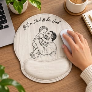 Custom Photo Bold Sketch Just A Dad And His Girl - Personalized Leather Mouse Pad