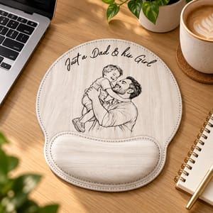 Custom Photo Bold Sketch Just A Dad And His Girl - Personalized Leather Mouse Pad