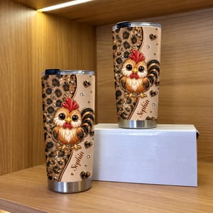 Personalized 20oz Tumbler Custom Name – Cute Rooster Chicken Lover Gift, Farmhouse Stainless Steel Travel Cup