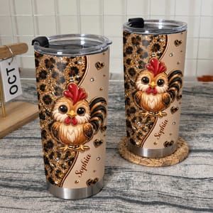 Personalized 20oz Tumbler Custom Name – Cute Rooster Chicken Lover Gift, Farmhouse Stainless Steel Travel Cup