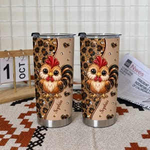 Personalized 20oz Tumbler Custom Name – Cute Rooster Chicken Lover Gift, Farmhouse Stainless Steel Travel Cup