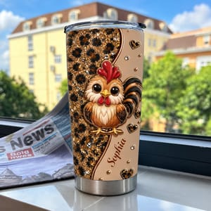 Personalized 20oz Tumbler Custom Name – Cute Rooster Chicken Lover Gift, Farmhouse Stainless Steel Travel Cup