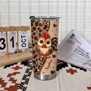 Personalized 20oz Tumbler Custom Name – Cute Rooster Chicken Lover Gift, Farmhouse Stainless Steel Travel Cup