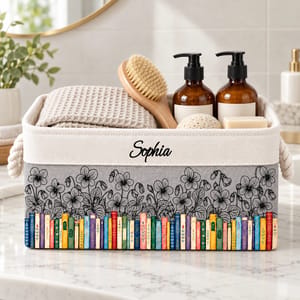 Book Lovers Watercolor Birth Month Flower - Personalized Storage Basket
