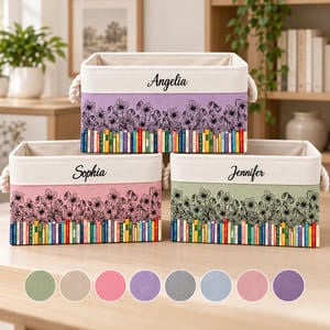 Book Lovers Watercolor Birth Month Flower - Personalized Storage Basket