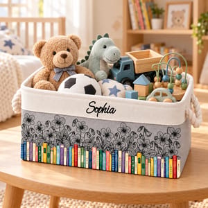 Book Lovers Watercolor Birth Month Flower - Personalized Storage Basket
