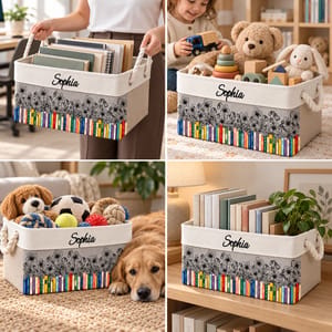 Book Lovers Watercolor Birth Month Flower - Personalized Storage Basket