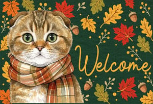 Rustic Autumn Leaves Entryway Rug - Personalized Pet Portrait Doormat, Custom Pet Picture Welcome Mat