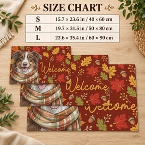 Rustic Autumn Leaves Entryway Rug - Personalized Pet Portrait Doormat, Custom Pet Picture Welcome Mat