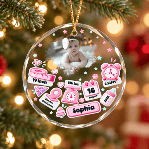 Custom Photo Baby First Christmas - Personalized Circle Glass Ornament