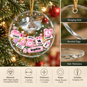 Custom Photo Baby First Christmas - Personalized Circle Glass Ornament